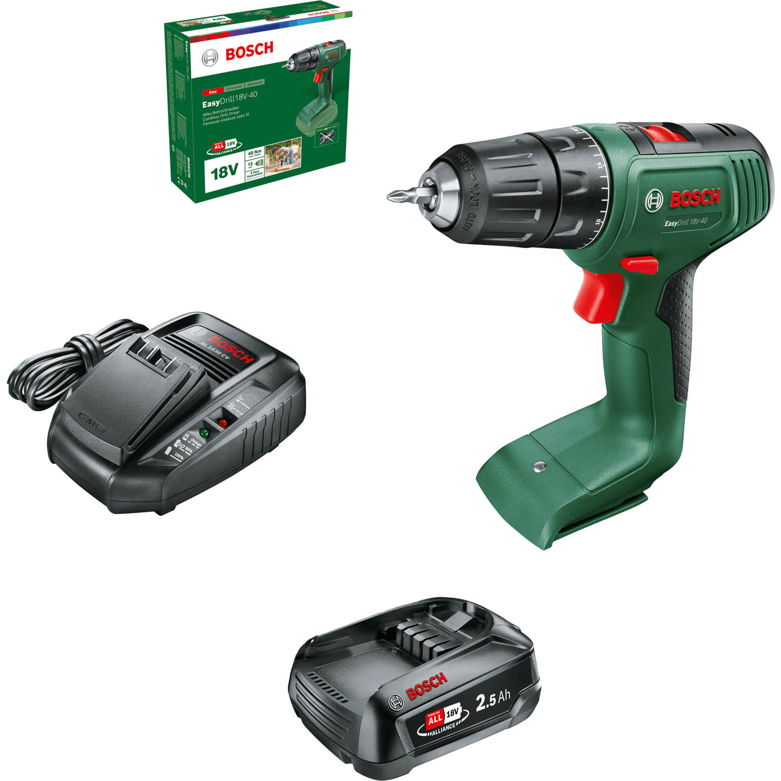 Image of Bosch EASYDRILL 18V-40 18v Cordless Drill Driver 1 x 2.5ah Li-ion Charger No Case