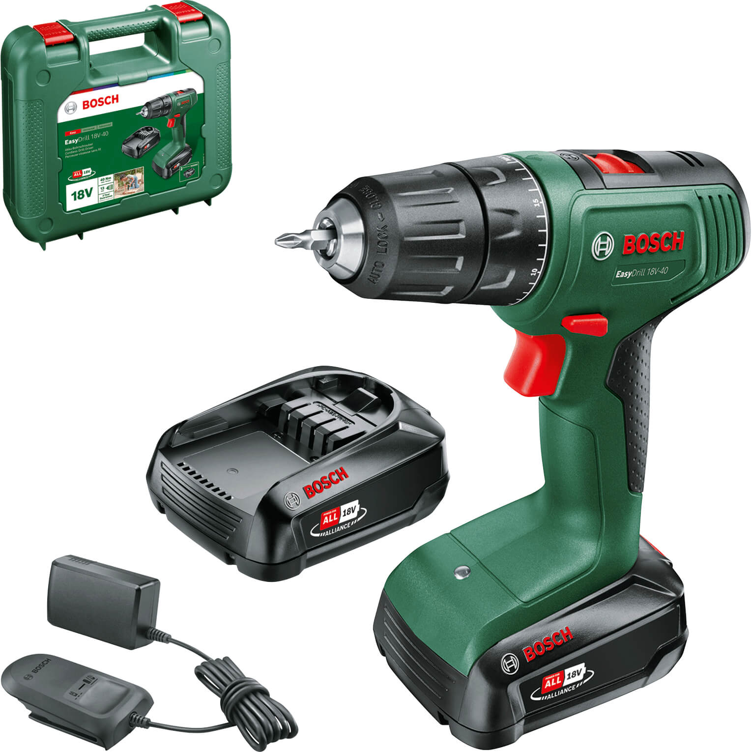 Image of Bosch EASYDRILL 18V-40 18v Cordless Drill Driver 2 x 1.5ah Li-ion Charger Case
