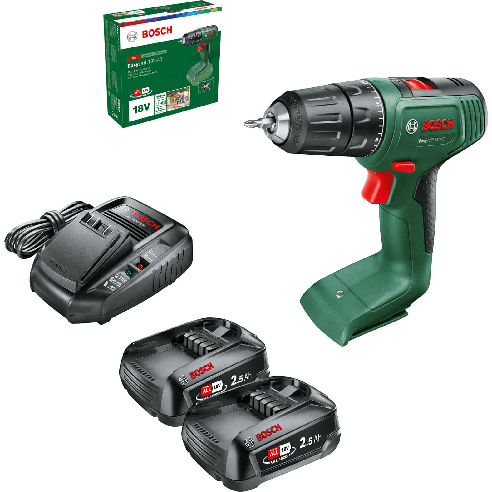 Image of Bosch EASYDRILL 18V-40 18v Cordless Drill Driver 2 x 2.5ah Li-ion Charger No Case