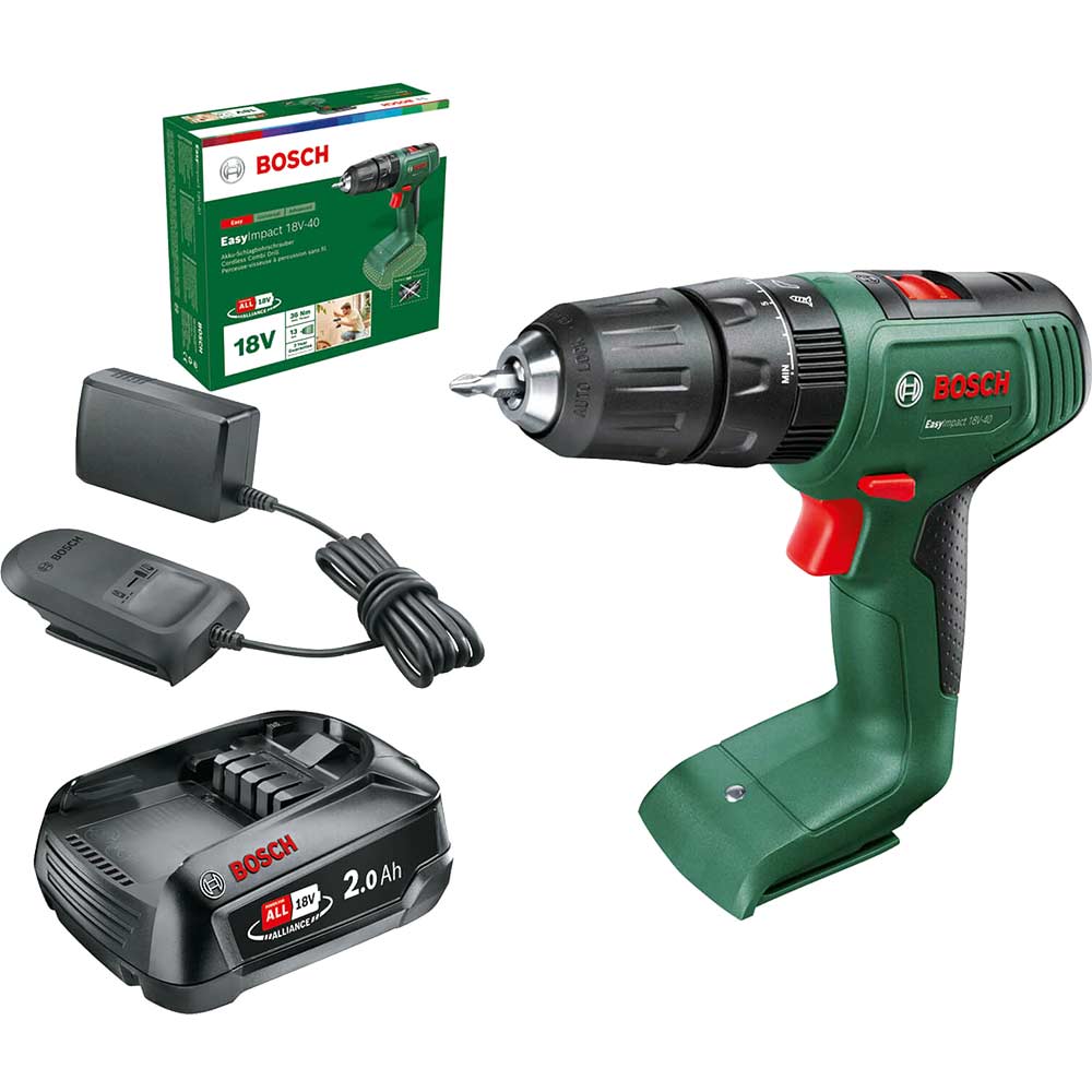 Bosch EASYIMPACT 18V-40 P4A 18v Cordless Combi Drill 1 x 2ah Li-ion Battery Charger No Case