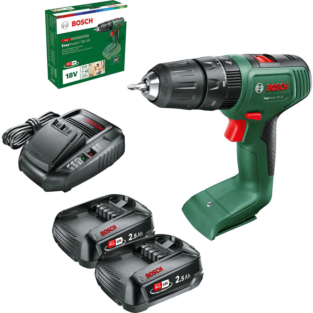 Bosch EASYIMPACT 18V-40 P4A 18v Cordless Combi Drill 2 x 2.5ah Li-ion Battery Charger No Case