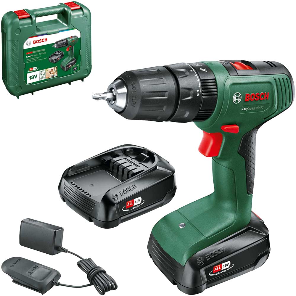 Bosch EASYIMPACT 18V-40 P4A 18v Cordless Combi Drill 2 x 1.5ah Li-ion Battery Charger Case