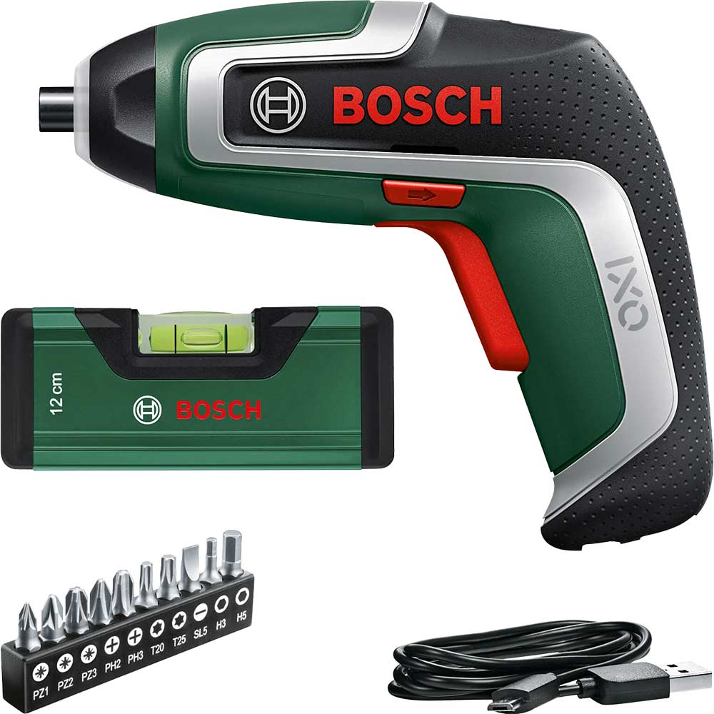 Bosch IXO VII 3.6v Cordless Screwdriver and Pocket Spirit Level Set 1 x 2ah Integrated Li-ion USB Charger No Case