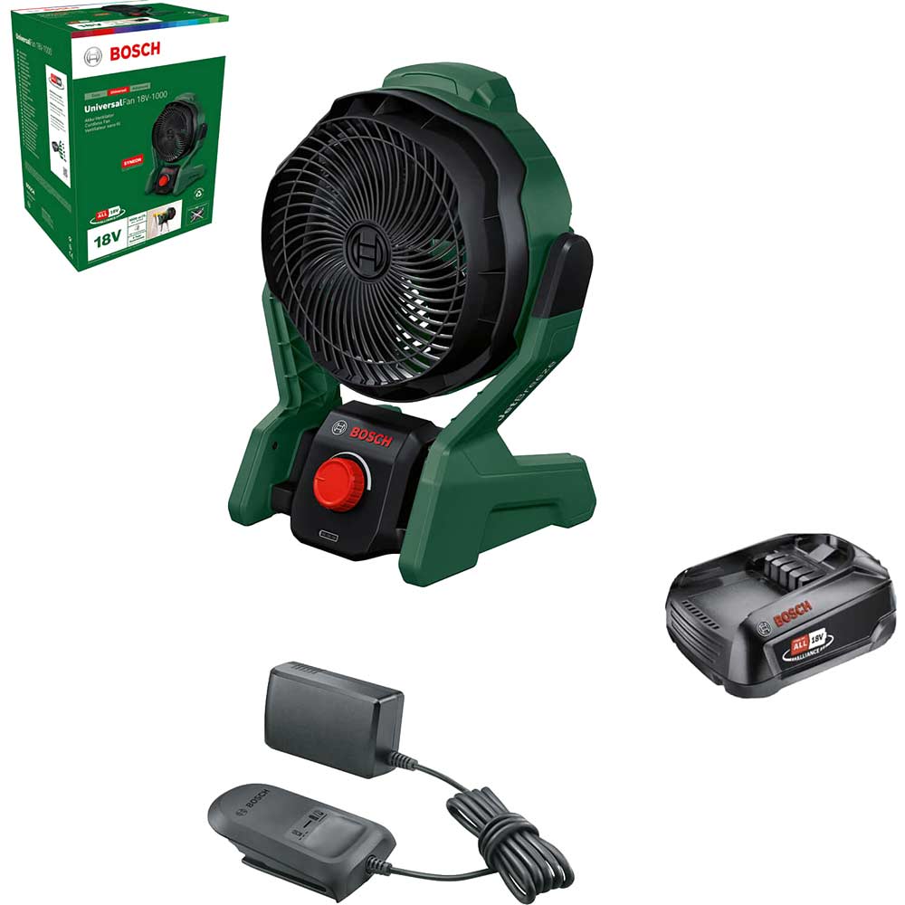 Image of Bosch UNIVERSALFAN 18V-1000 18v Cordless Portable Fan 1 x 1.5ah Li-ion Charger No Case