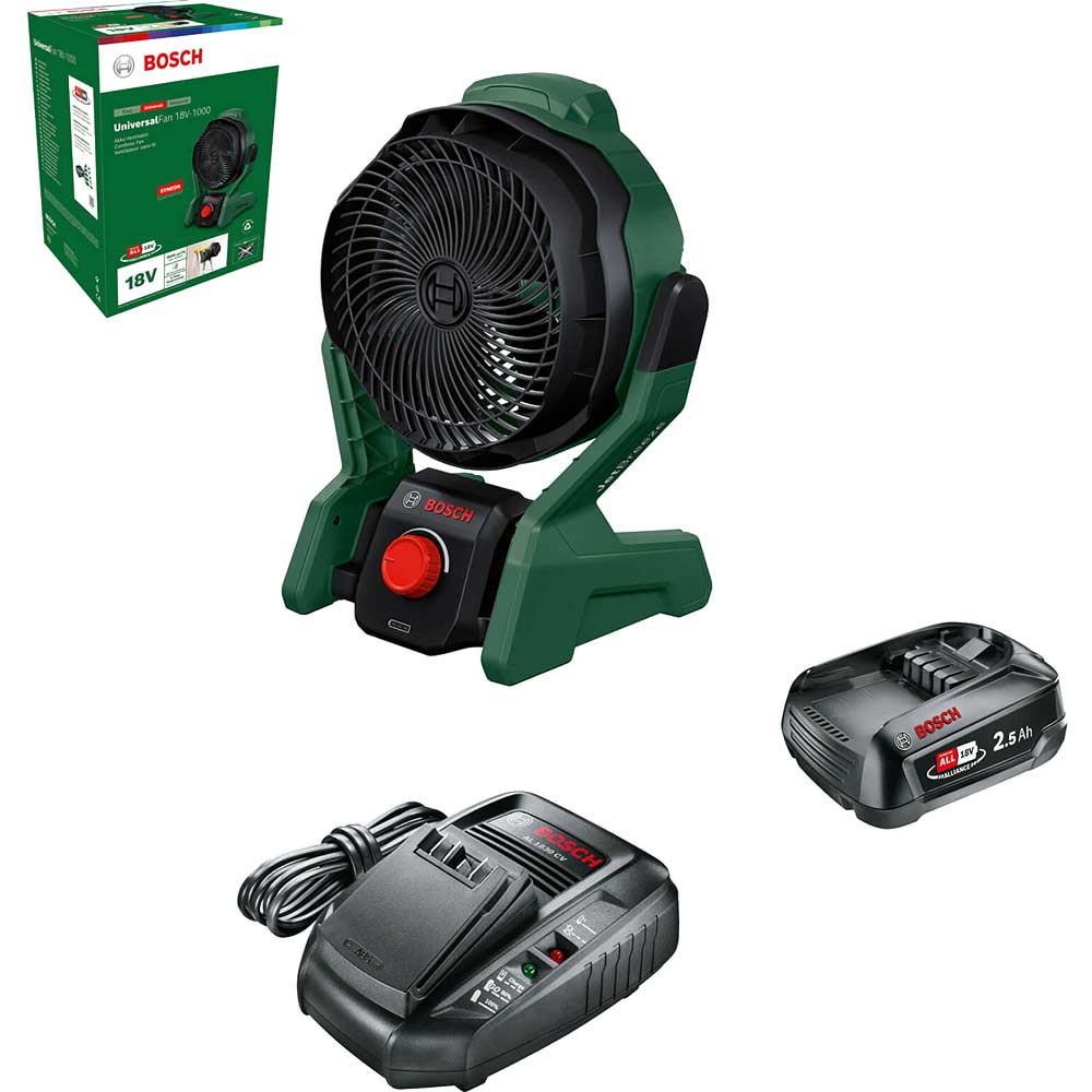 Image of Bosch UNIVERSALFAN 18V-1000 18v Cordless Portable Fan 1 x 2.5ah Li-ion Charger No Case