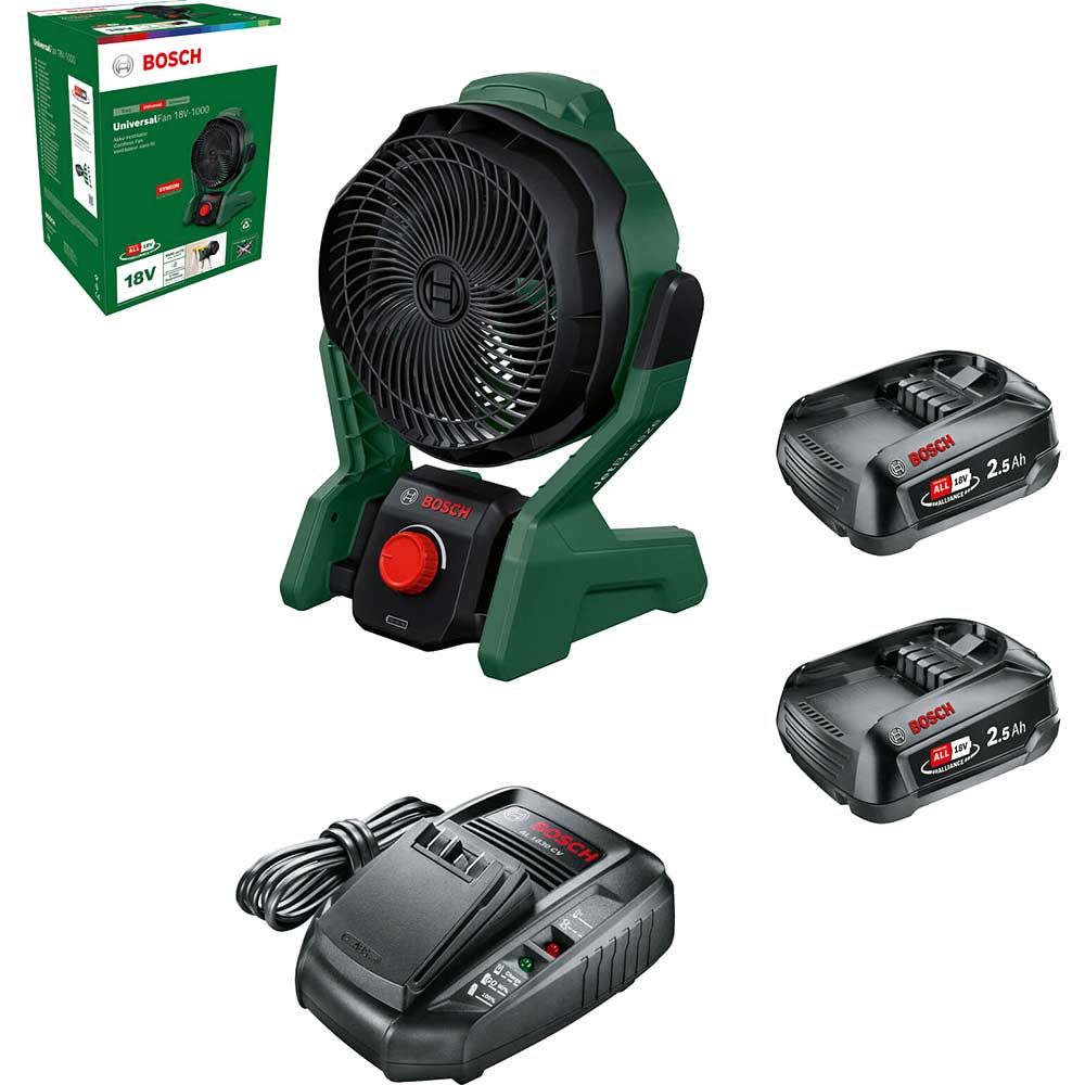 Bosch UNIVERSALFAN 18V-1000 P4A 18v Cordless Portable Fan 2 x 2.5ah Li-ion Charger No Case