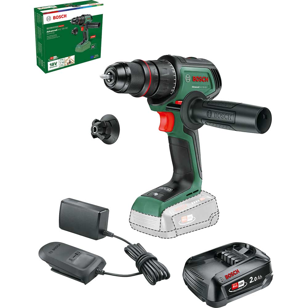 Bosch ADVANCEDDRILL 18V-80 P4A 18v Cordless Drill Driver 1 x 2ah Li-ion Battery Charger No Case