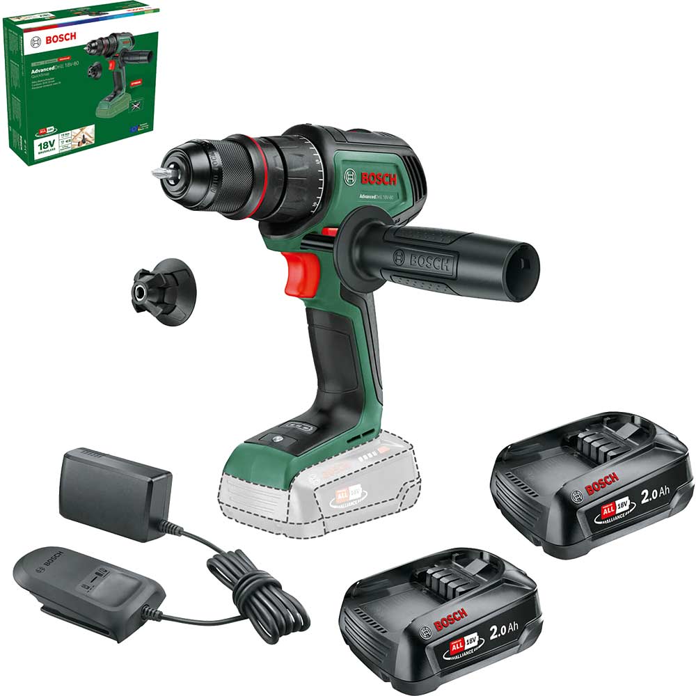 Bosch ADVANCEDDRILL 18V-80 P4A 18v Cordless Drill Driver 2 x 2ah Li-ion Battery Charger No Case