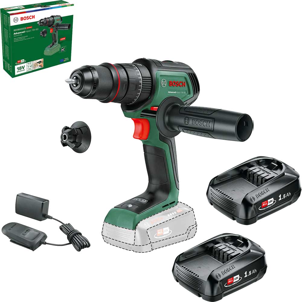 Bosch ADVANCEDIMPACT 18V-80 P4A 18v Cordless Combi Drill 2 x 1.5ah Li-ion Charger No Case