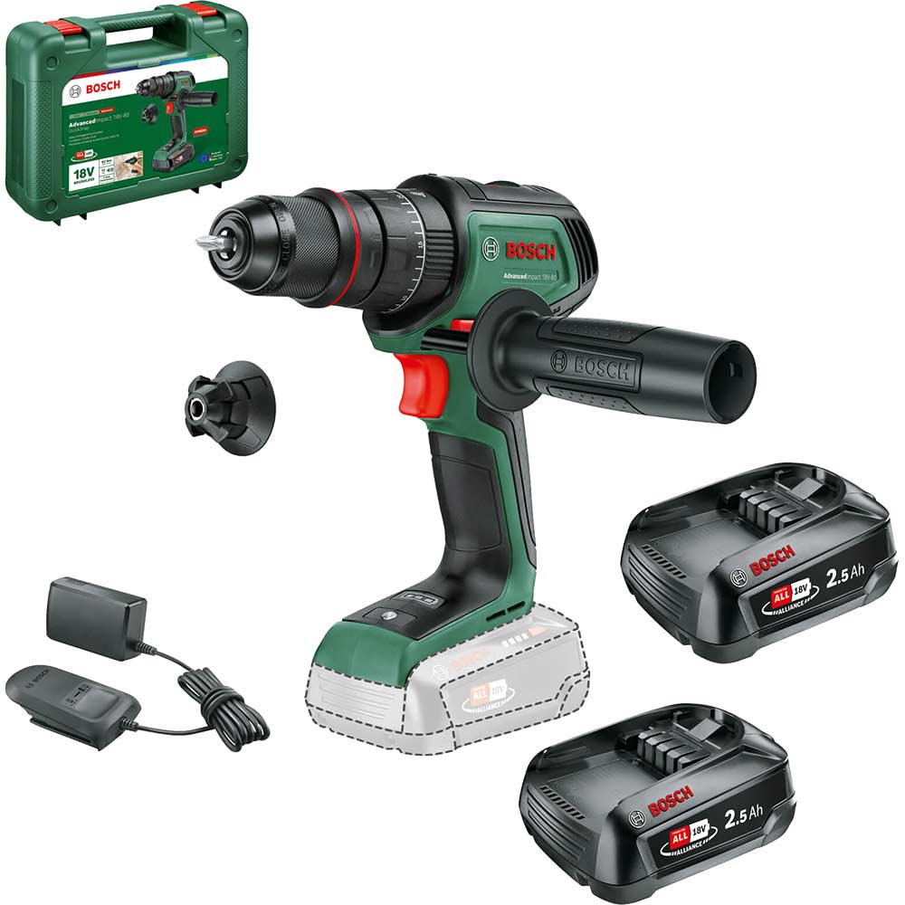 Bosch ADVANCEDIMPACT 18V-80 P4A 18v Cordless Combi Drill 2 x 2.5ah Li-ion Charger Case