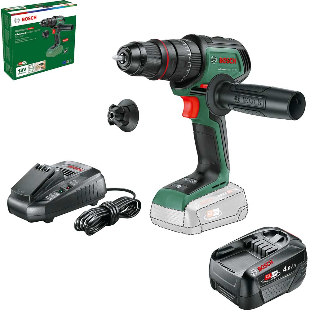 Bosch ADVANCEDIMPACT 18V-80 P4A 18v Cordless Combi Drill 1 x 4ah Li-ion Charger No Case