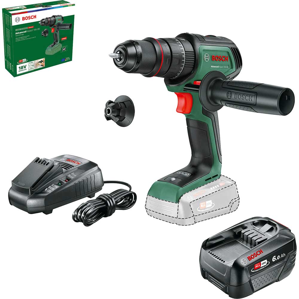 Bosch ADVANCEDIMPACT 18V-80 P4A 18v Cordless Combi Drill 1 x 6ah Li-ion Charger No Case