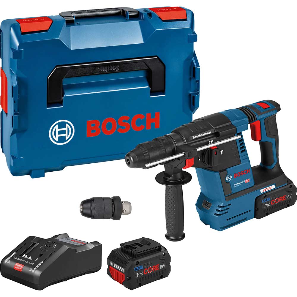 Bosch GBH 18 V-26 F 18v Cordless SDS Drill 2 x 8ah Li-ion ProCore Battery Charger Case