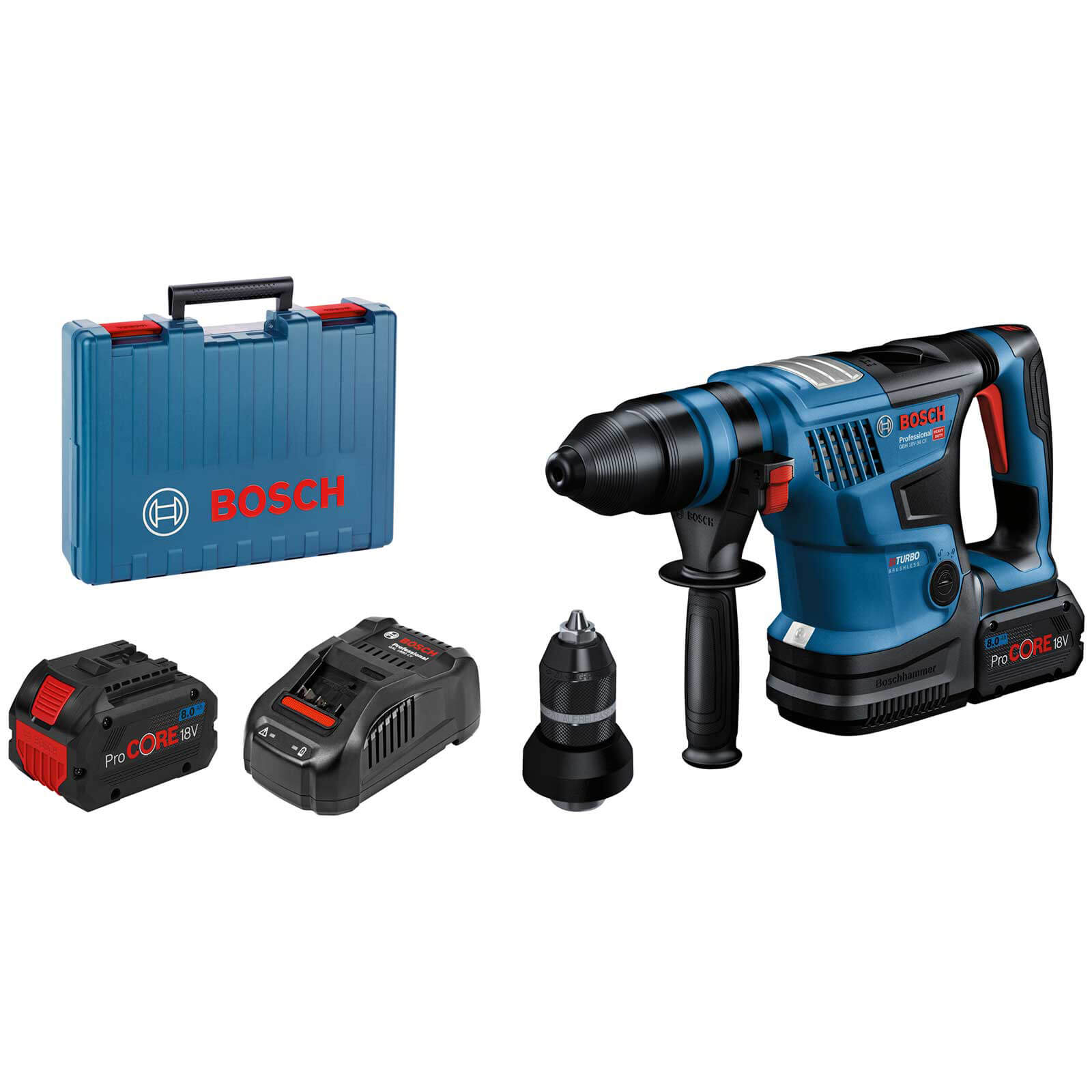 Image of Bosch GBH 18V-34 CF BITURBO 18v Brushless SDS Plus Rotary Hammer Drill 2 x 8ah Li-ion Charger Case