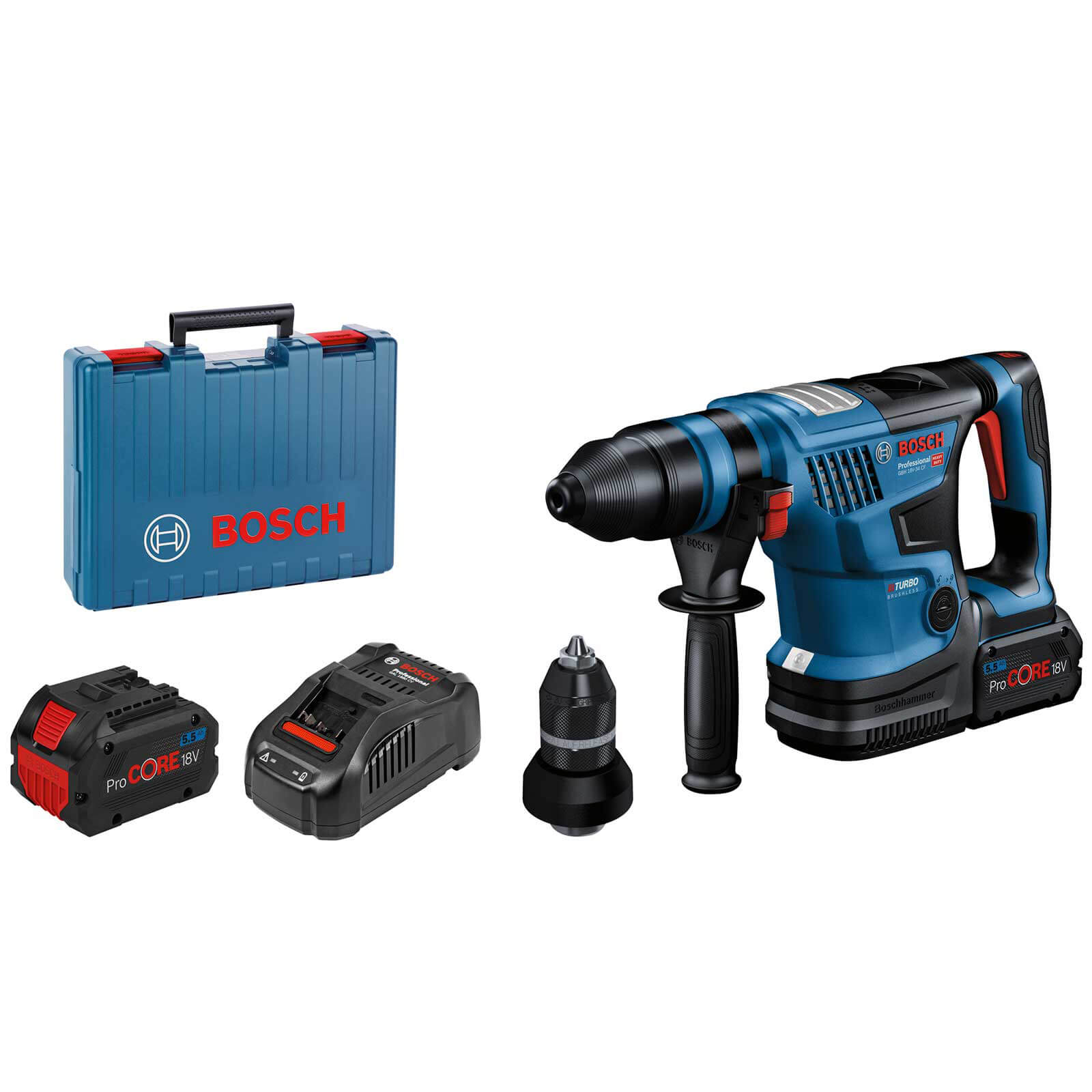 Image of Bosch GBH 18V-34 CF BITURBO 18v Brushless SDS Plus Rotary Hammer Drill 2 x 5.5ah Li-ion Charger Case