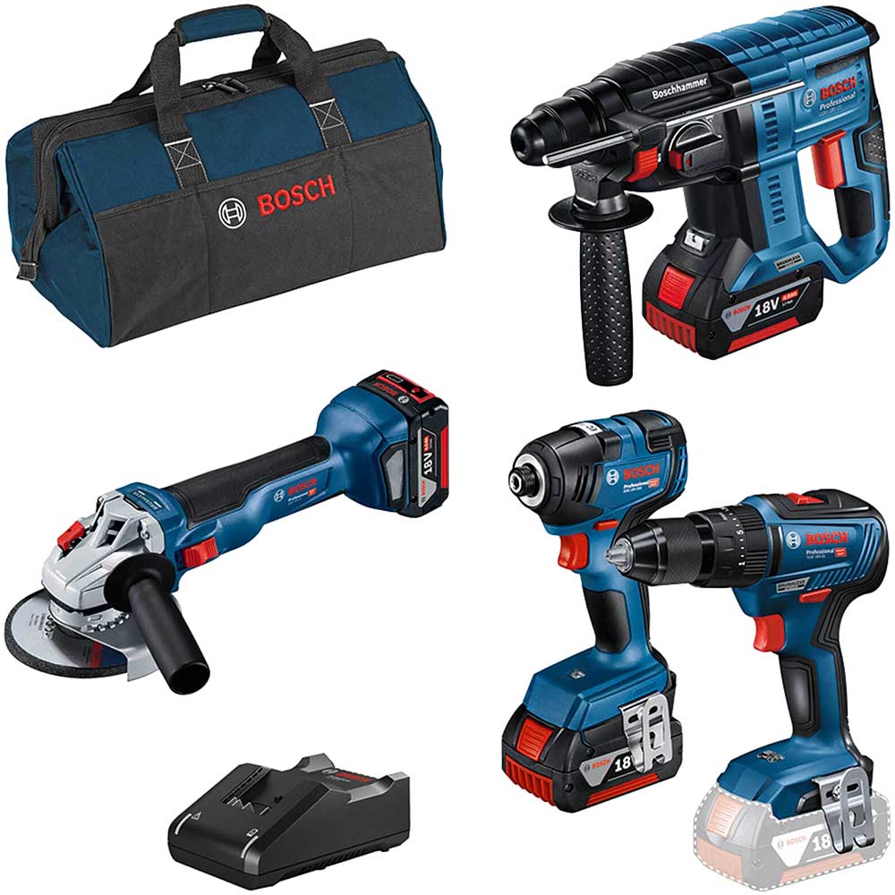 Bosch BAG+4 LS GSB 18v Cordless 4 Piece Brushless Power Tool Kit 3 x 4ah Li-ion Charger Bag