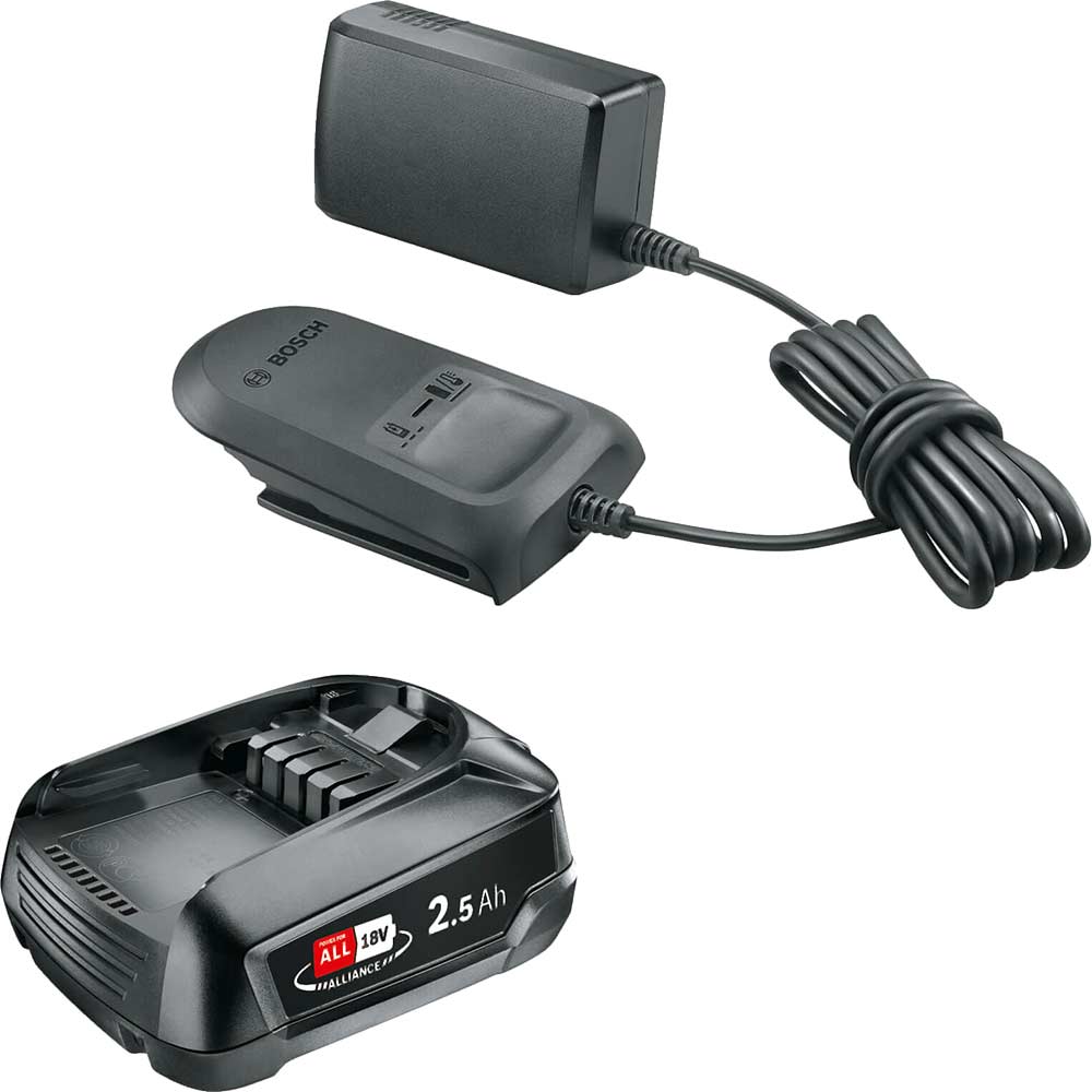 Image of Bosch Genuine GREEN 18v Cordless Li-ion Battery 2.5ah and AL 18V-20 Charger 2.5ah