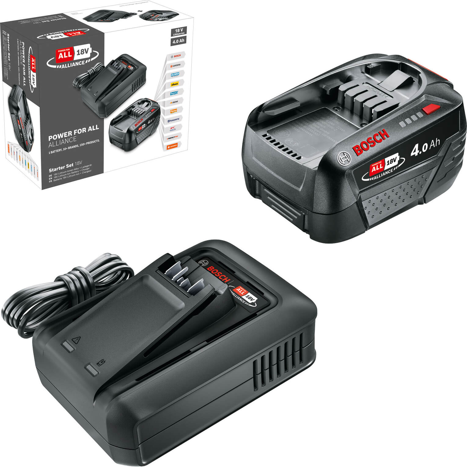 Bosch Genuine GREEN P4A 18v Cordless Li-ion Battery 4ah and Charger Starter Set