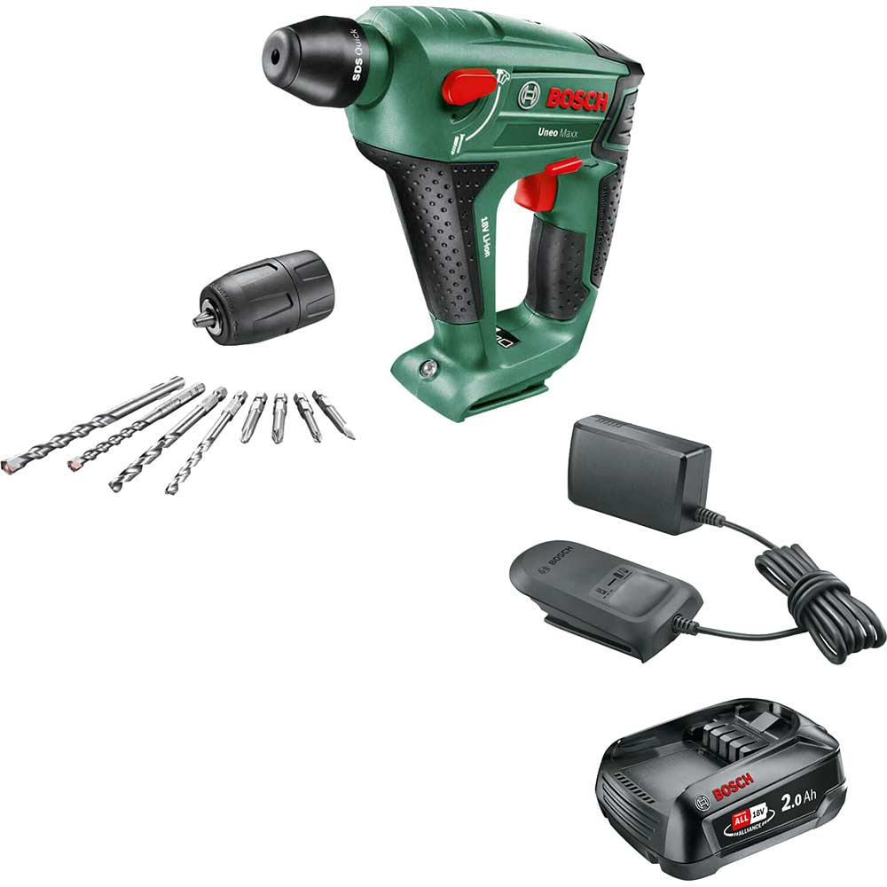 Bosch UNEO MAXX 18 LI P4A 18v Cordless Rotary Hammer Drill 1 x 2ah Li-ion Battery Charger No Case