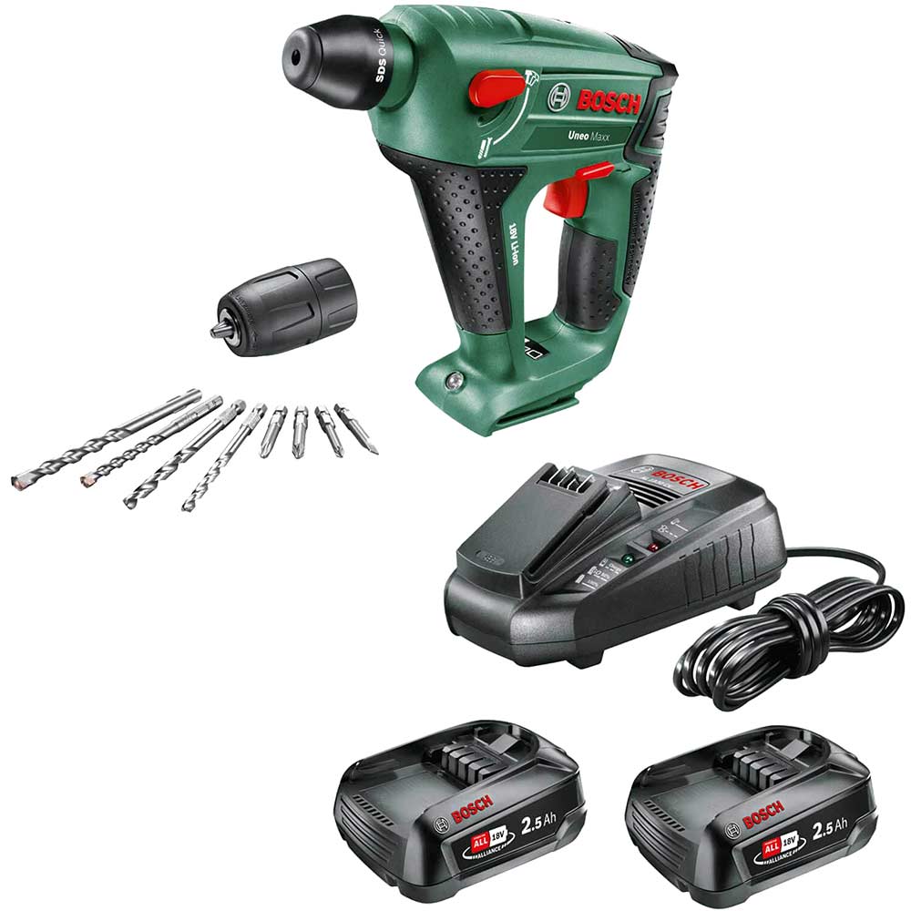 Image of Bosch UNEO MAXX 18 LI 18v Cordless Rotary Hammer Drill 2 x 2.5ah Li-ion Charger No Case