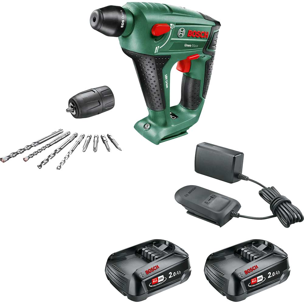 Bosch UNEO MAXX 18 LI P4A 18v Cordless Rotary Hammer Drill 2 x 2ah Li-ion Charger No Case