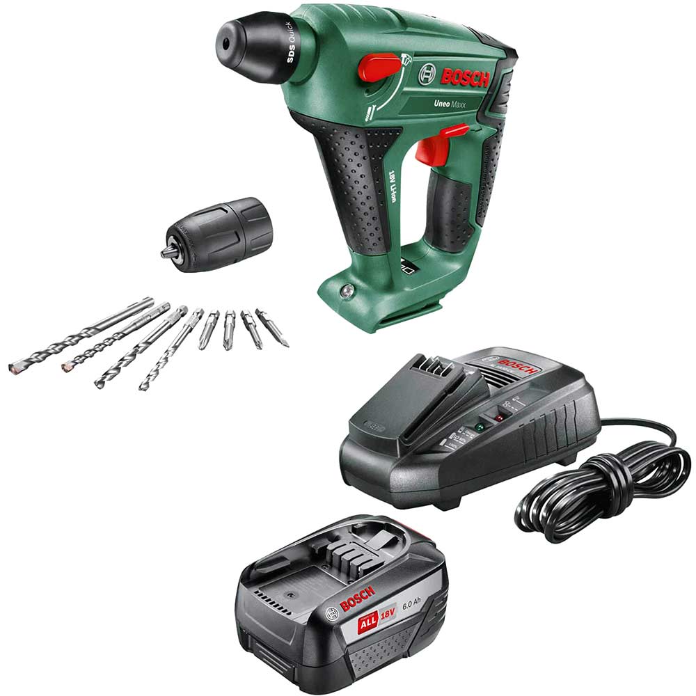 Image of Bosch UNEO MAXX 18 LI 18v Cordless Rotary Hammer Drill 1 x 6ah Li-ion Charger No Case