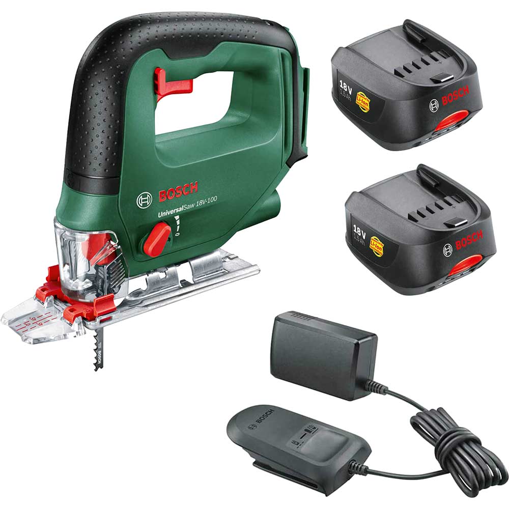 Bosch UNIVERSALSAW 18V-100 P4A 18v Cordless Jigsaw 2 x 1.5ah Li-ion Battery Charger No Case
