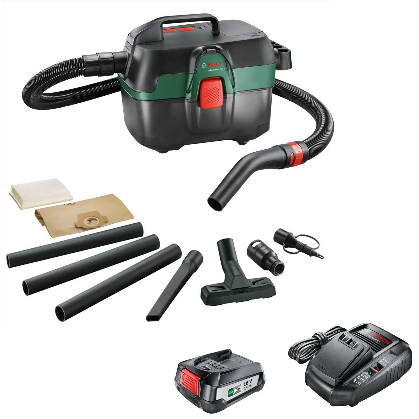 Image of Bosch ADVANCEDVAC 18V-8 18v Cordless Portable Wet and Dry Vacuum Cleaner 8L 1 x 2.5ah Li-ion Charger No Case