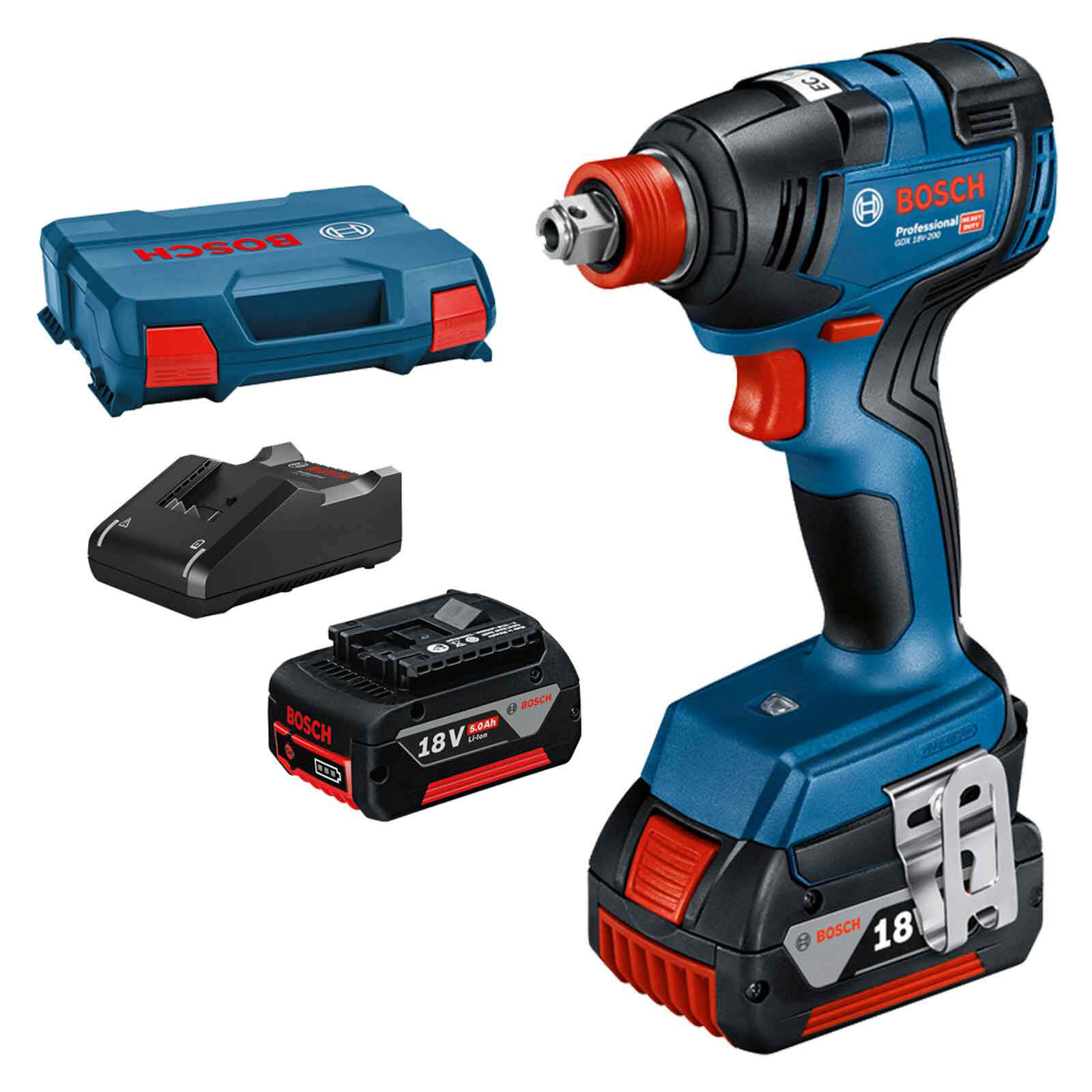 Image of Bosch GDX 18V-200 18v Cordless Brushless Impact Driver / Wrench 2 x 5ah Li-ion Charger Case