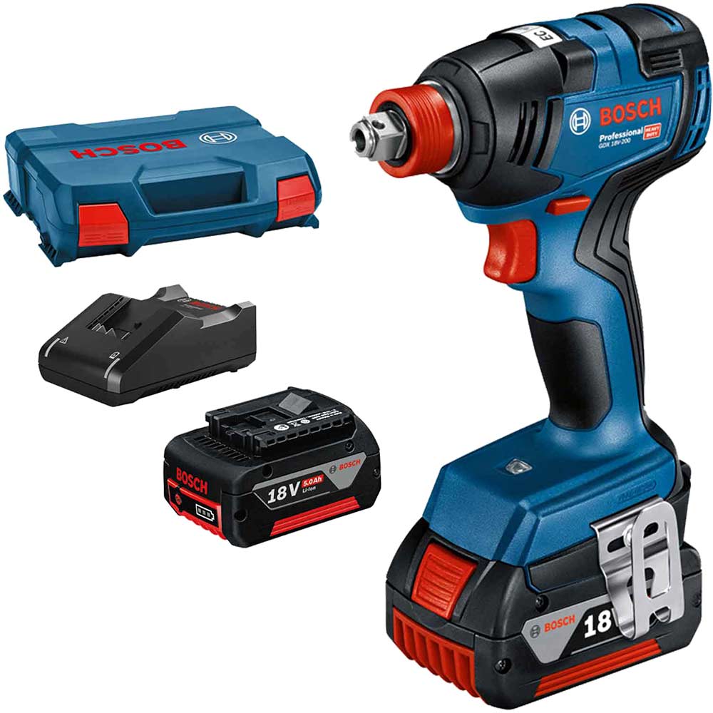 Image of Bosch GDX 18V-200 18v Cordless Brushless Impact Driver / Wrench 2 x 5ah Li-ion Charger Case