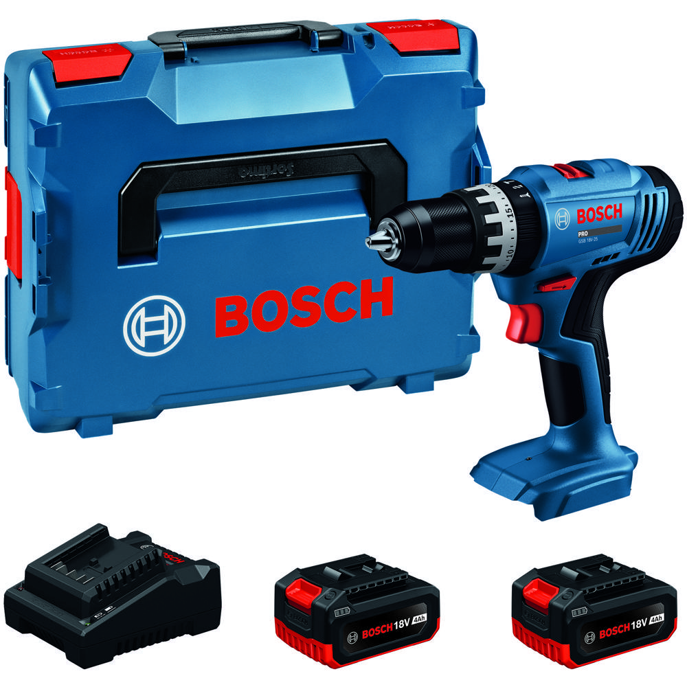Image of Bosch GSB 18V-25 18v Cordless Combi Drill 2 x 4ah Li-ion Charger Case