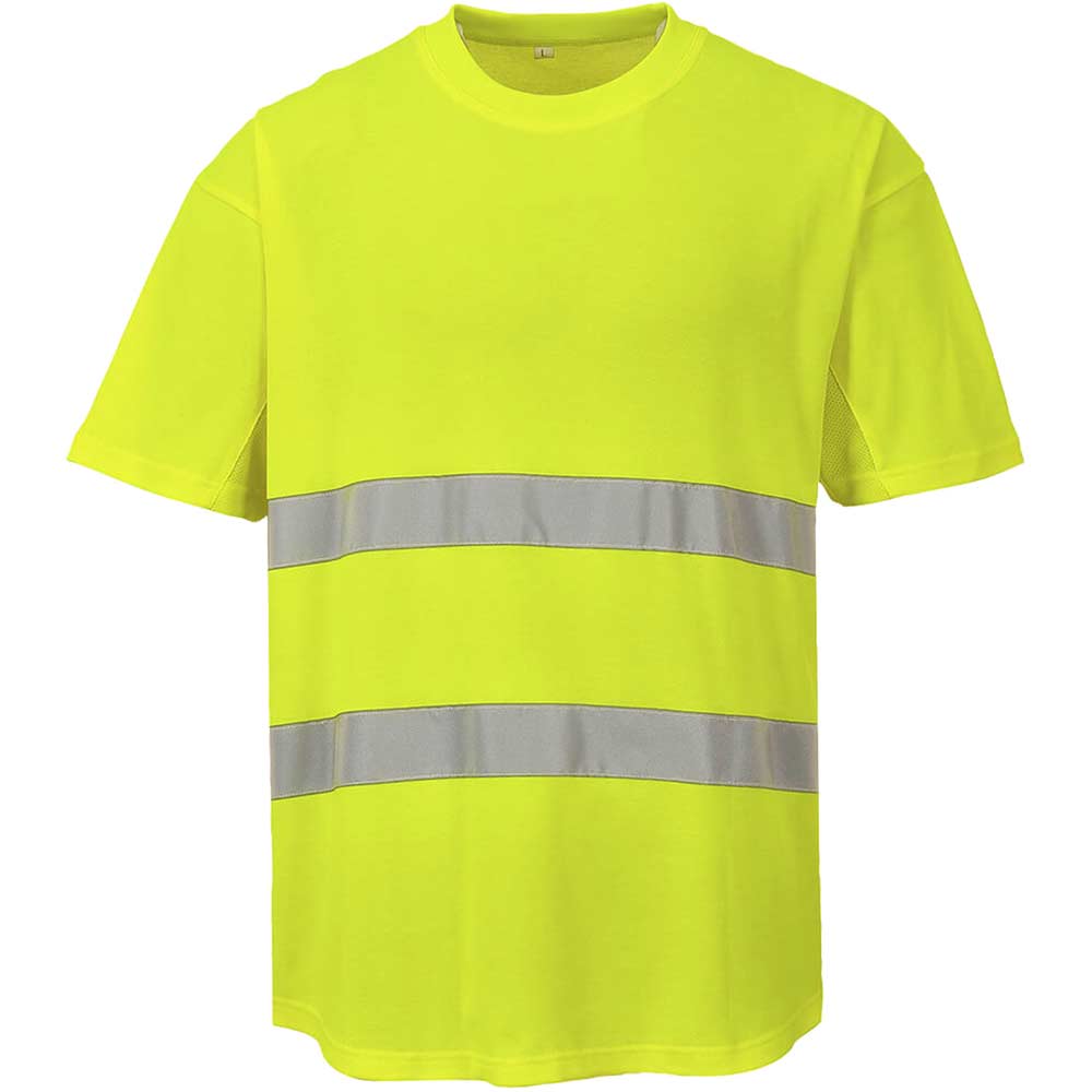Portwest Cotton Comfort Mesh Insert Hi Vis T Shirt Yellow L