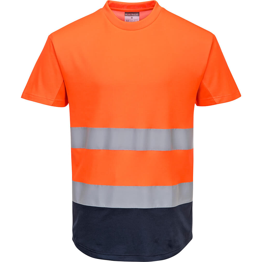 Image of Portwest Hi Vis Contrast Mesh Insert Short Sleeve T Shirt Orange / Navy 2XL