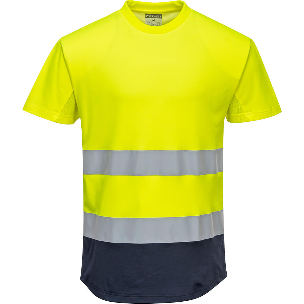 Image of Portwest Hi Vis Contrast Mesh Insert Short Sleeve T Shirt Yellow / Navy 2XL