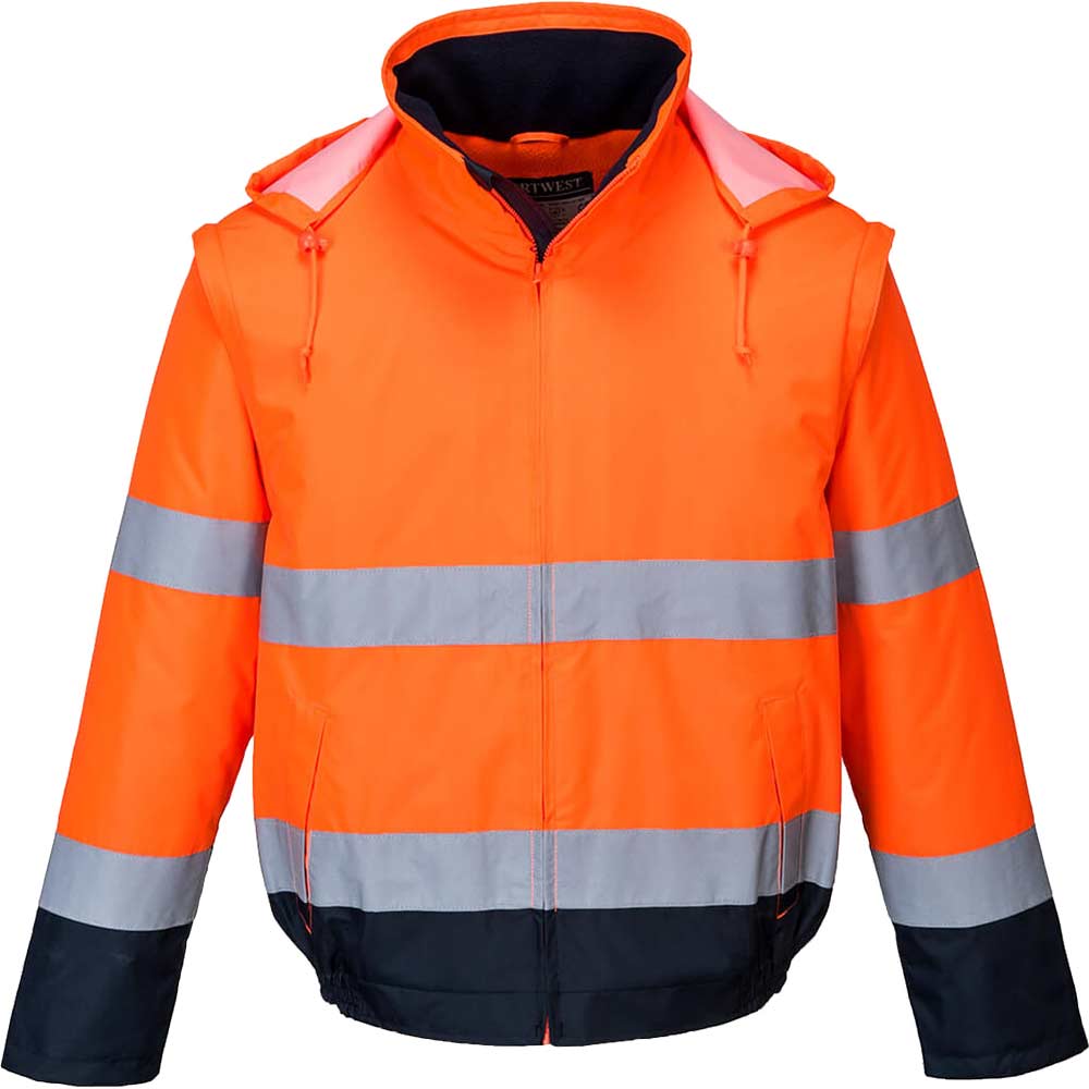 Portwest Essential 2 in 1 Waterproof Hi Vis Jacket Orange / Navy 2XL