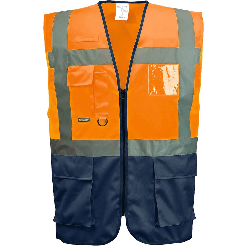 Image of Portwest Warsaw Executive Class 1 Hi Vis Vest Orange / Navy 3XL