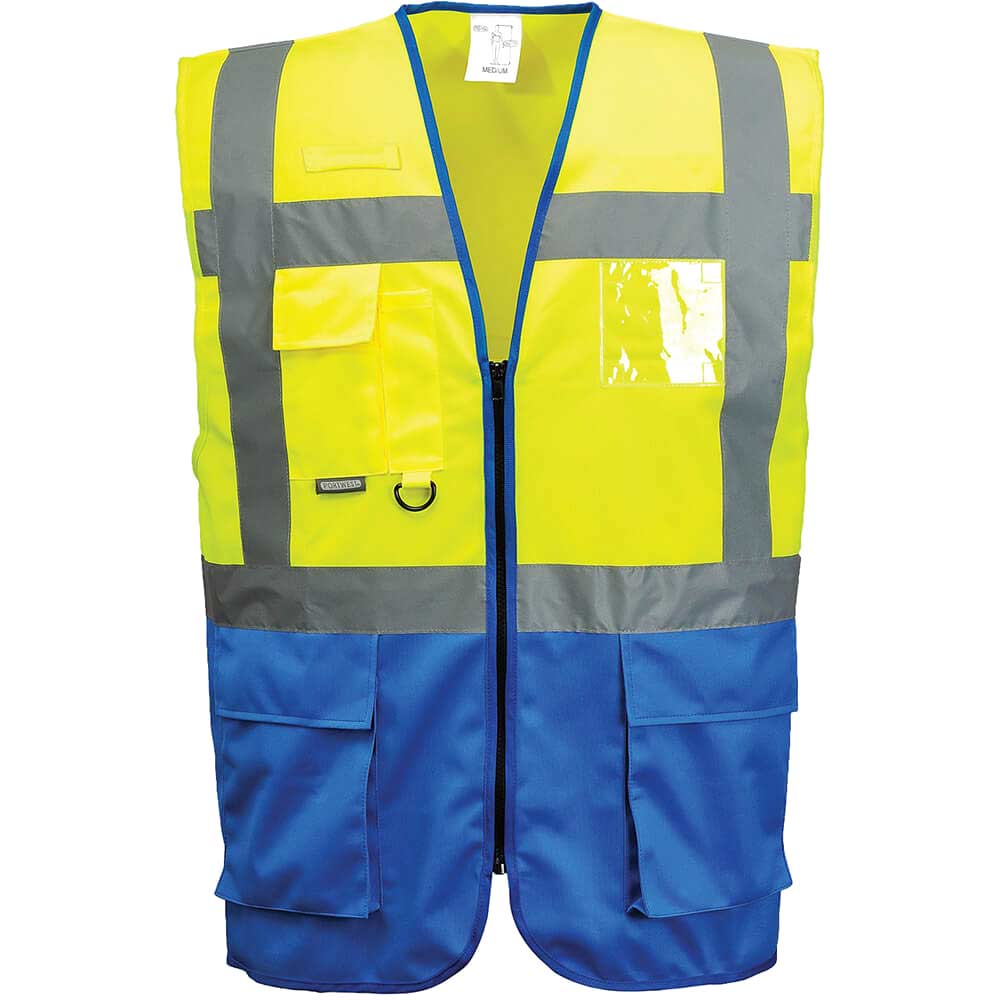 Image of Portwest Warsaw Executive Class 1 Hi Vis Vest Yellow / Royal Blue 3XL