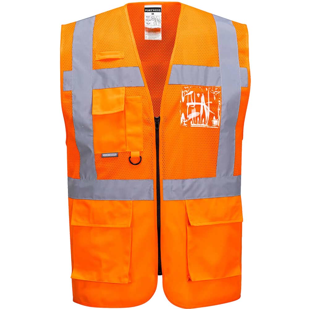 Portwest Madrid Hi Vis Half Mesh Executive Vest Orange 3XL