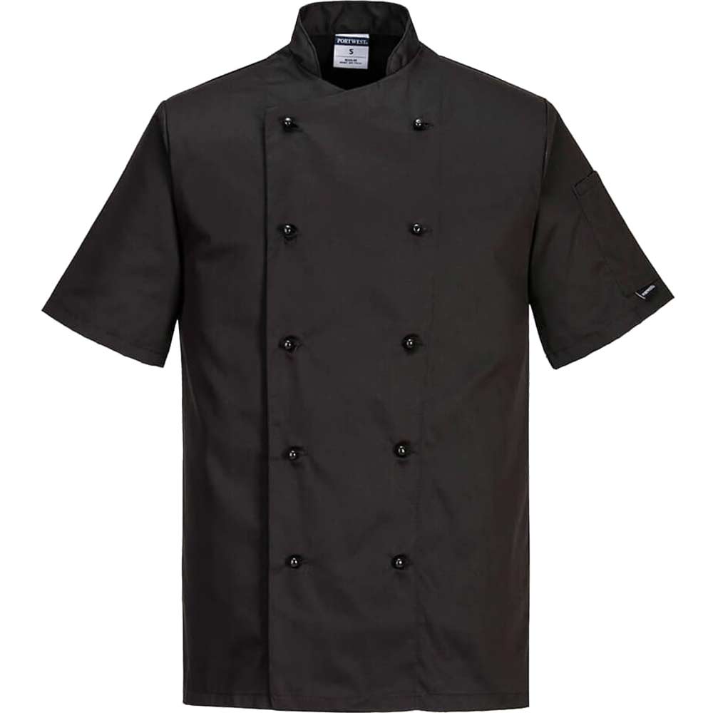 Portwest Kent Mens Chefs Short Sleeve Jacket Black L