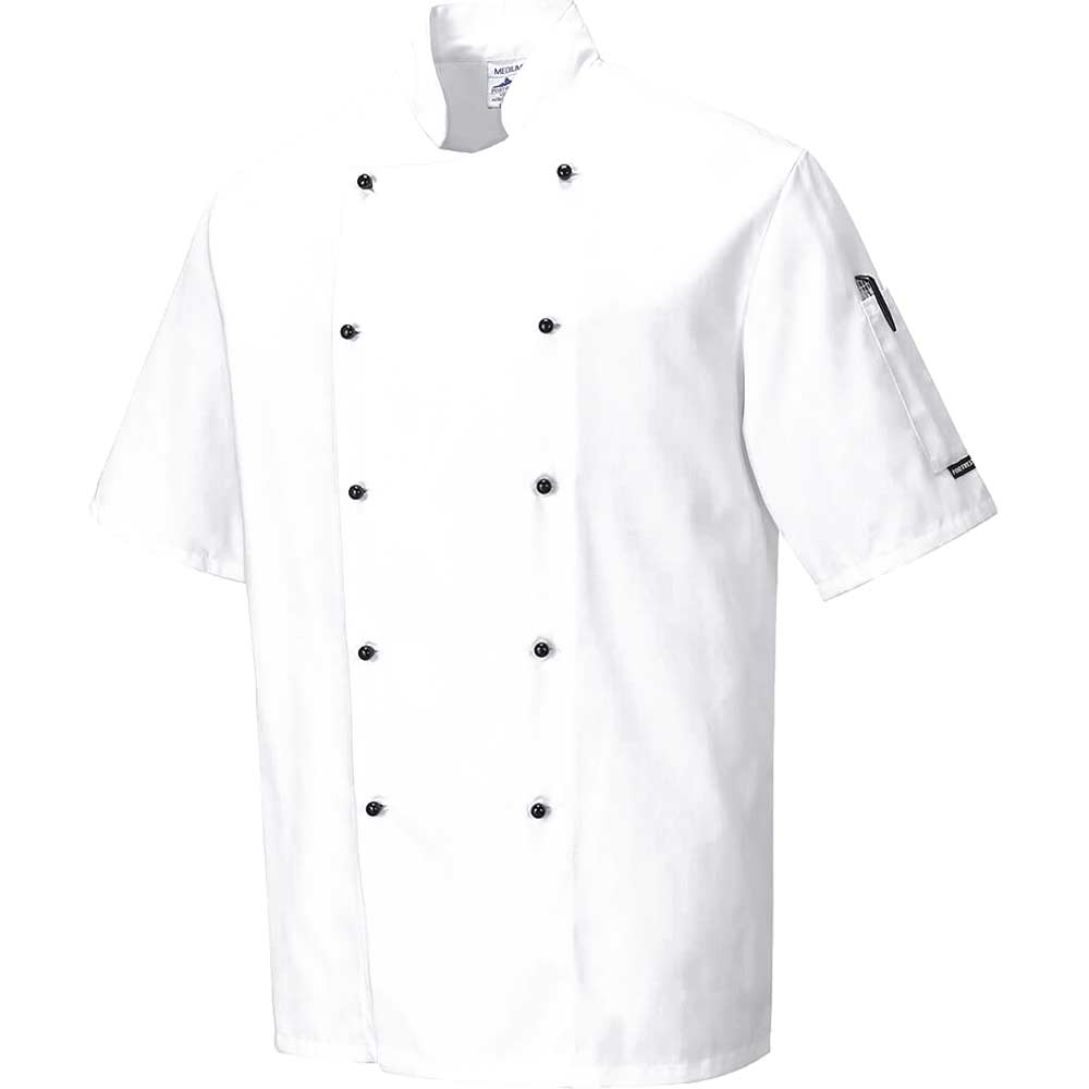Portwest Kent Mens Chefs Short Sleeve Jacket White L