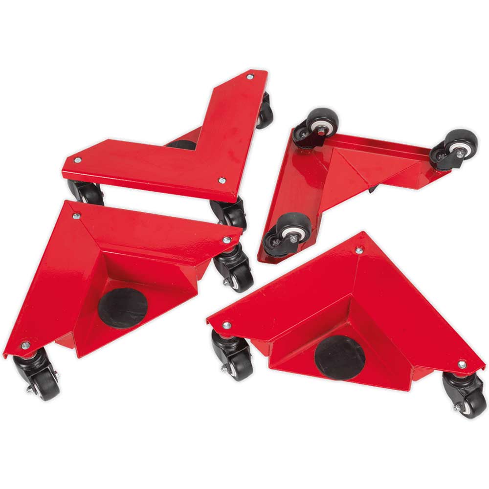 Sealey 4 Piece Castor Fitted Corner Movers / Dollies in UK Specification