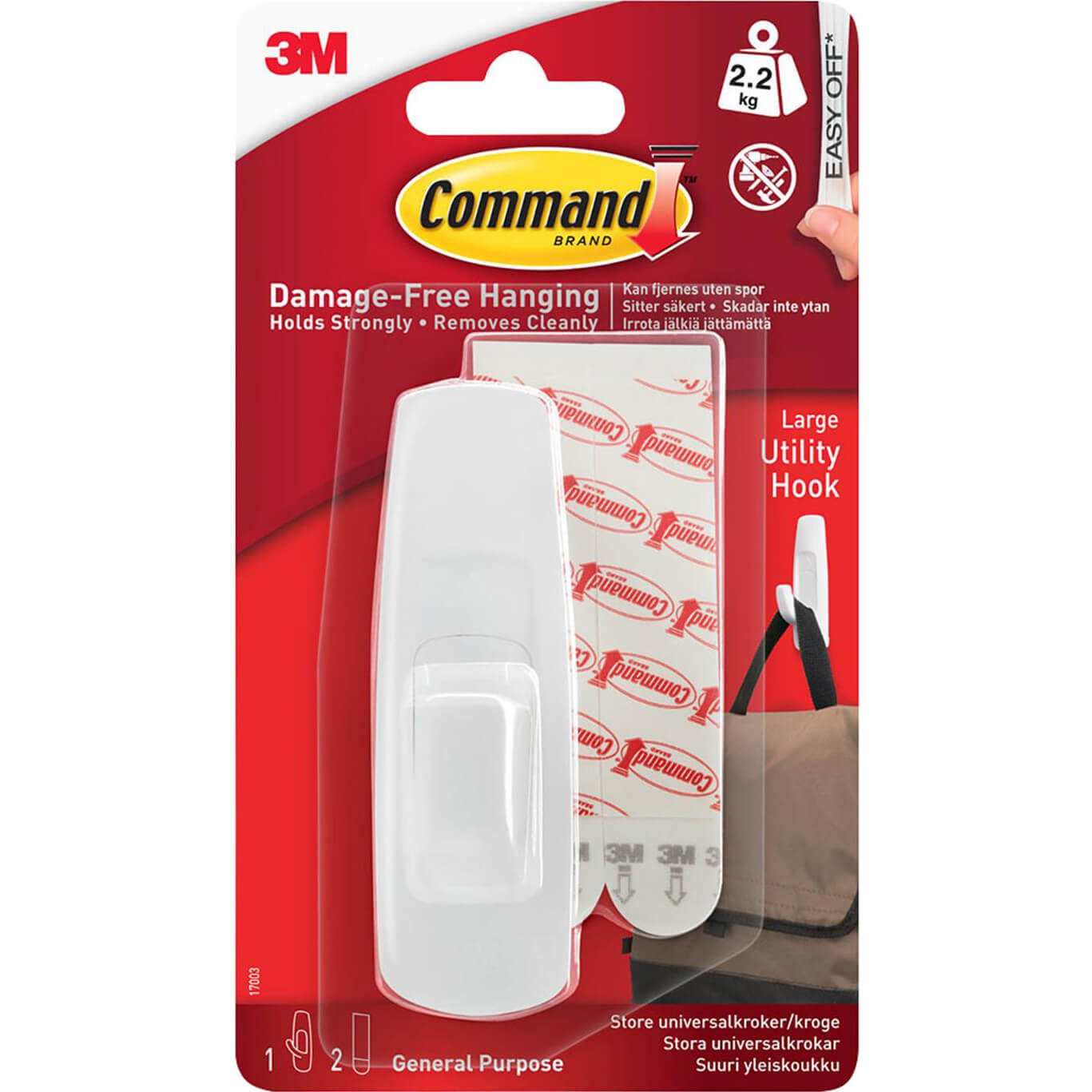 Image of Command Adhesive Strip Utility Hooks White L Pack of 1