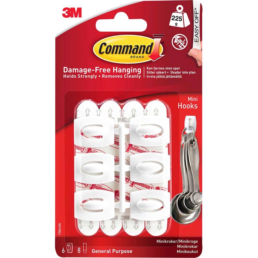 Command Adhesive Strip Mini Hooks White Pack of 6
