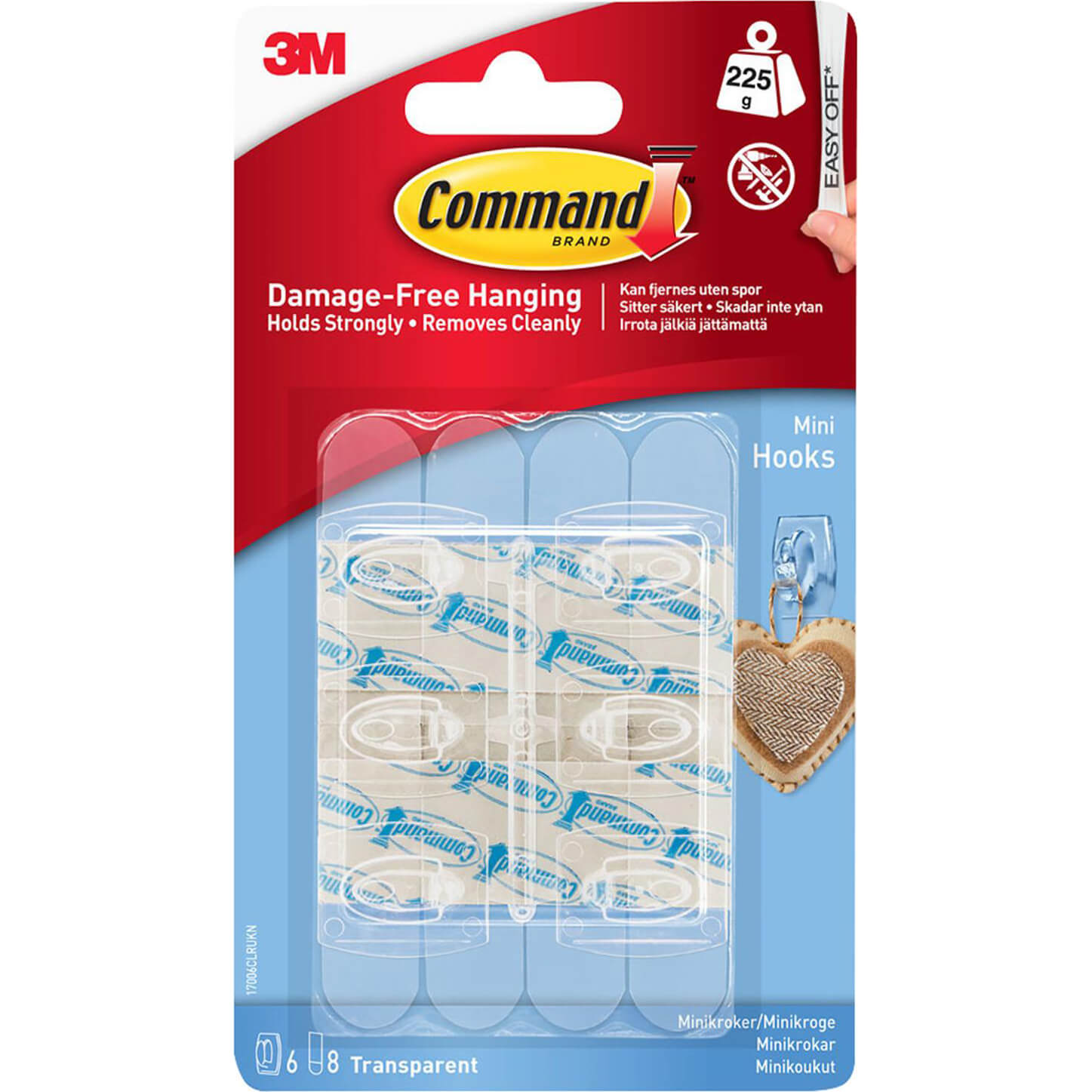 Image of Command Adhesive Strip Mini Hooks Clear Pack of 6