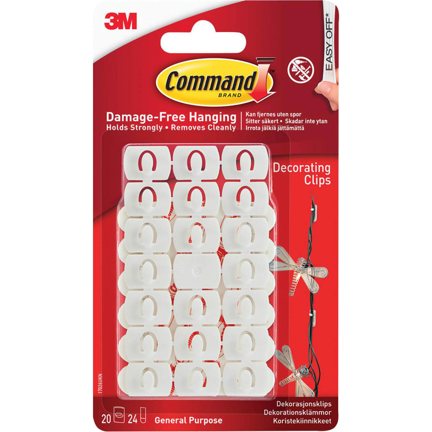 Image of Command Adhesive Strip Decorating Clips White Pack of 20