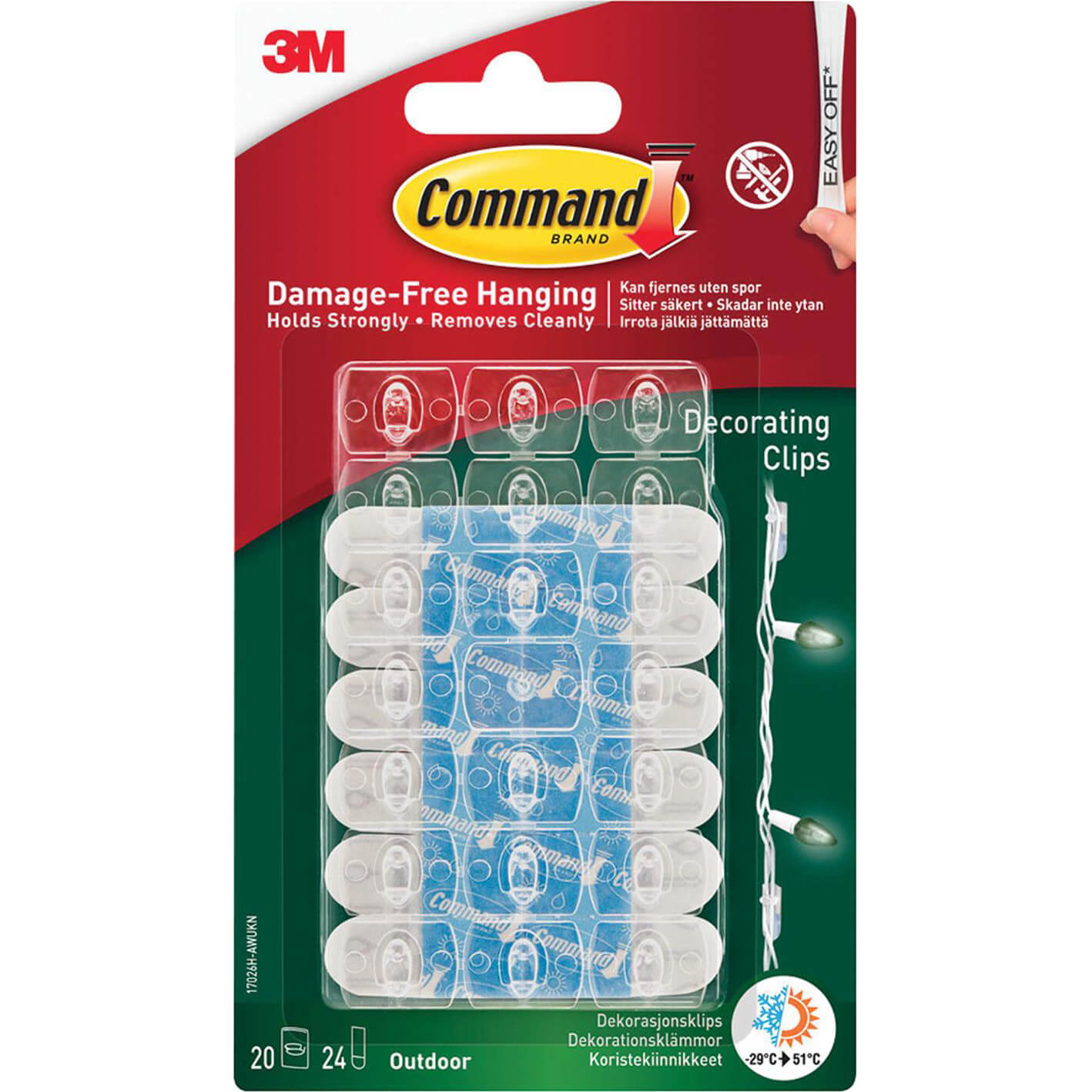 Image of Command Adhesive Strip Outdoor Decorating Clips Clear Pack of 20