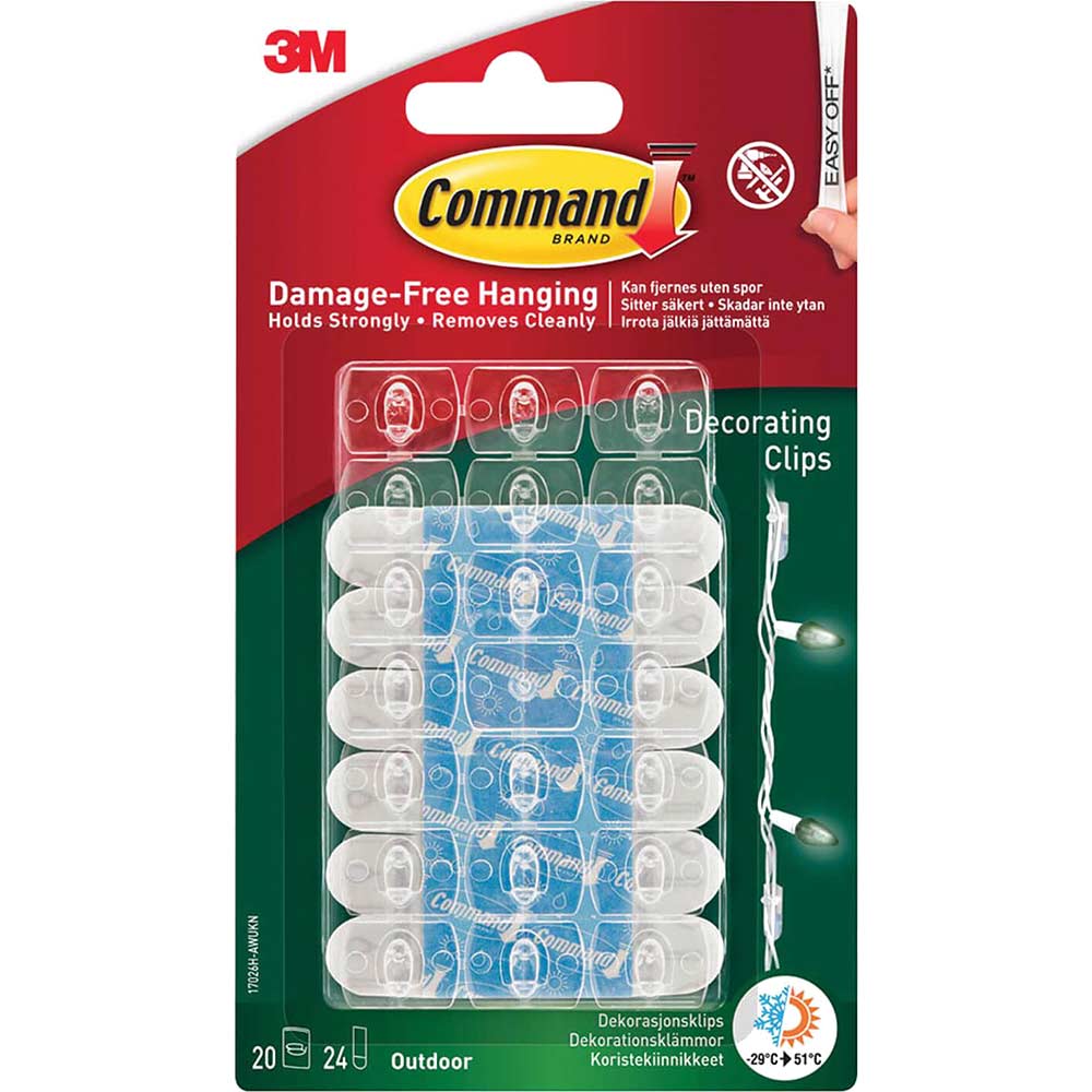 Image of Command Adhesive Strip Outdoor Decorating Clips Clear Pack of 20