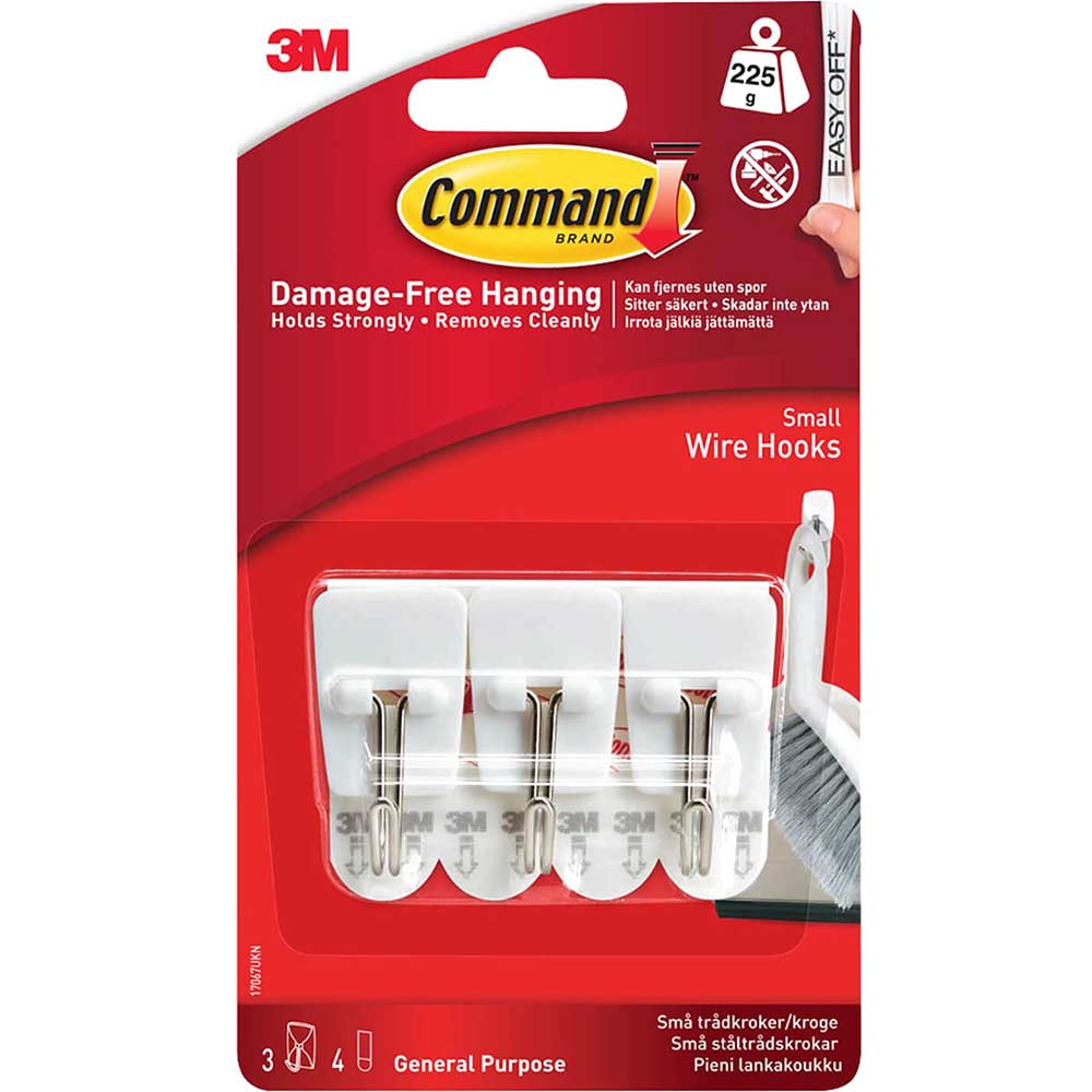 Command Adhesive Strip Wire Hooks White S Pack of 3