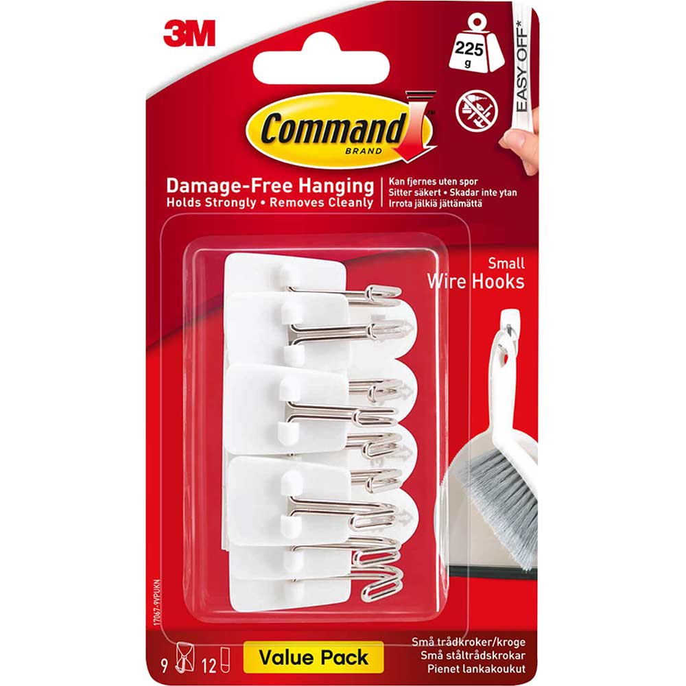 Command Adhesive Strip Wire Hooks White S Pack of 9