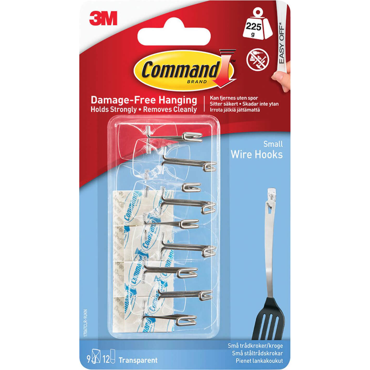 Image of Command Adhesive Strip Wire Hooks Clear S Pack of 9